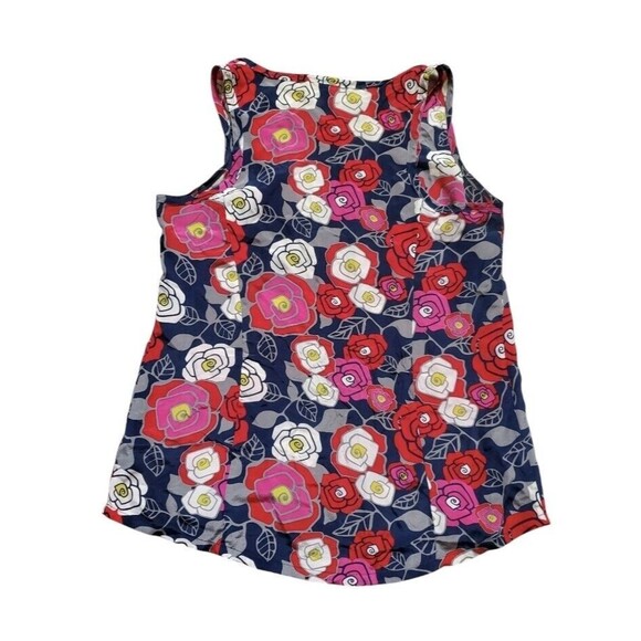 Fossil 100% Silk Tank Blouse Women Medium Red Black Sleeveless Top Floral Poppy - Picture 6 of 7